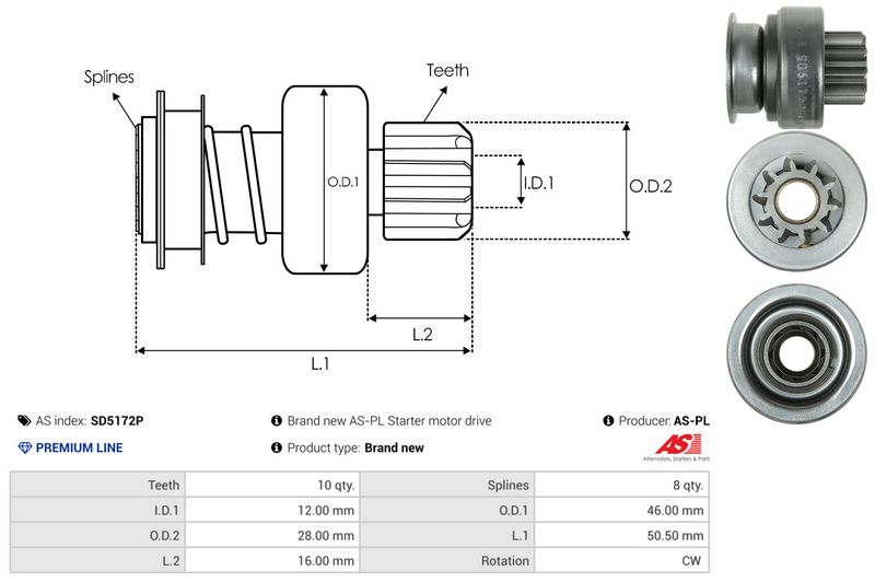AS-PL SD5172P Freewheel Gear, starter