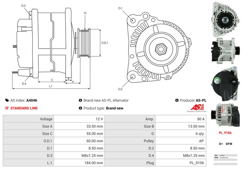 AS-PL A4046 Alternator