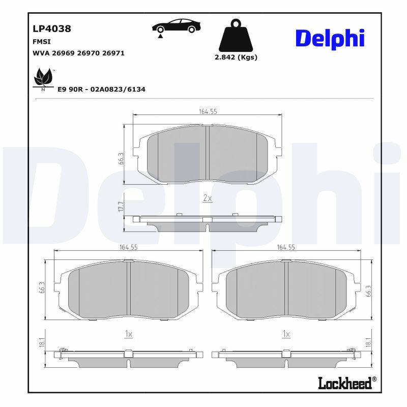 комплект спирачно феродо, дискови спирачки DELPHI
