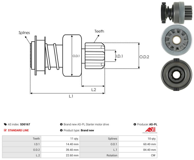 AS-PL SD0167 Freewheel Gear, starter
