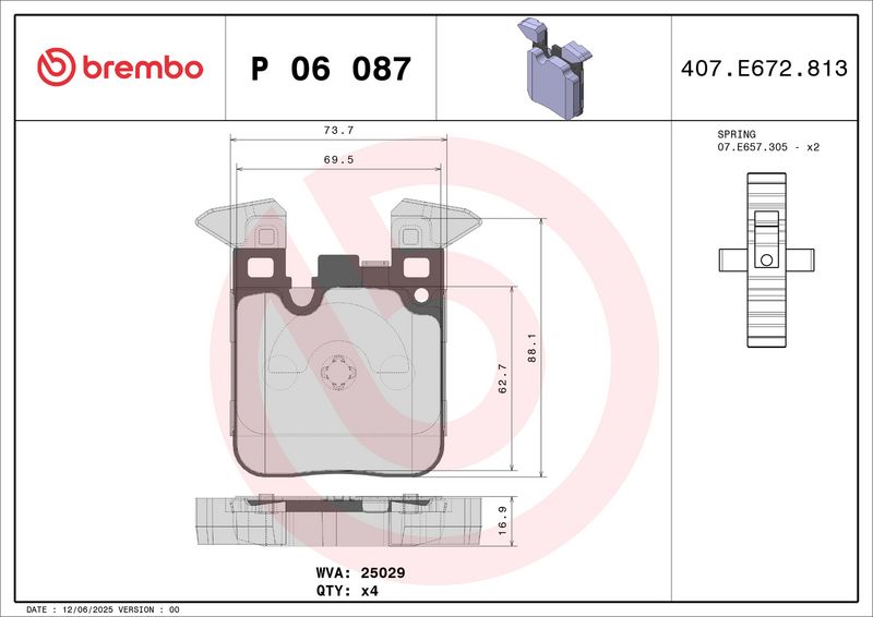 BREMBO P 06 087 Комплект гальмівних накладок, дискове гальмо