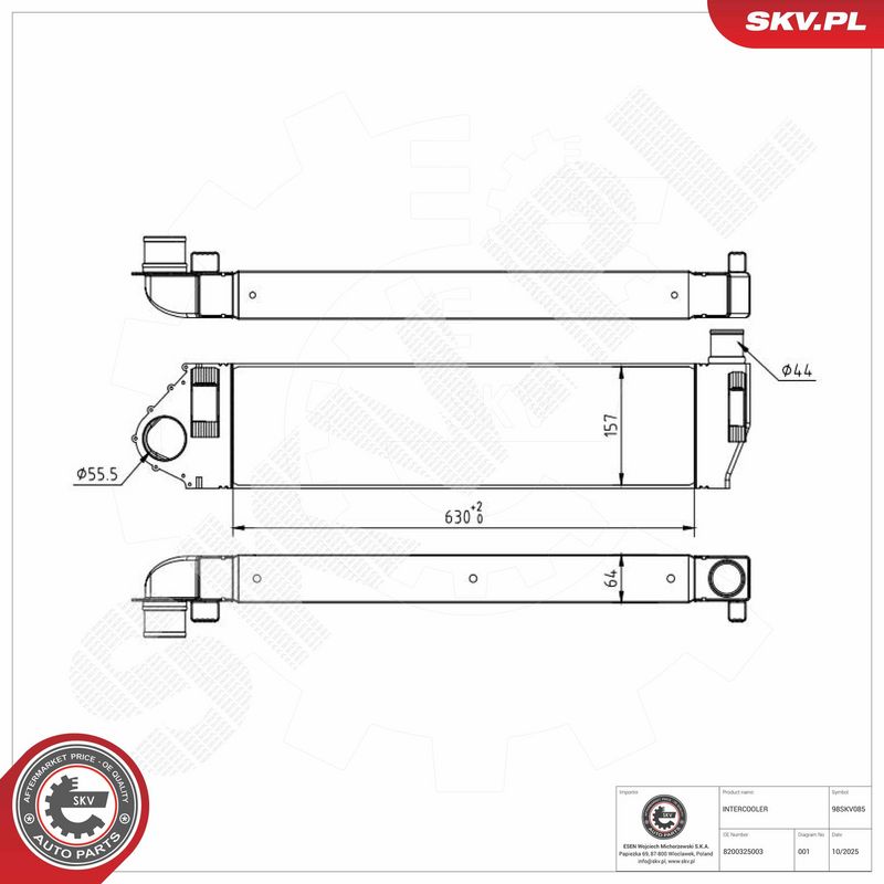 Kompressoriõhu radiaator, ESEN SKV 98SKV085