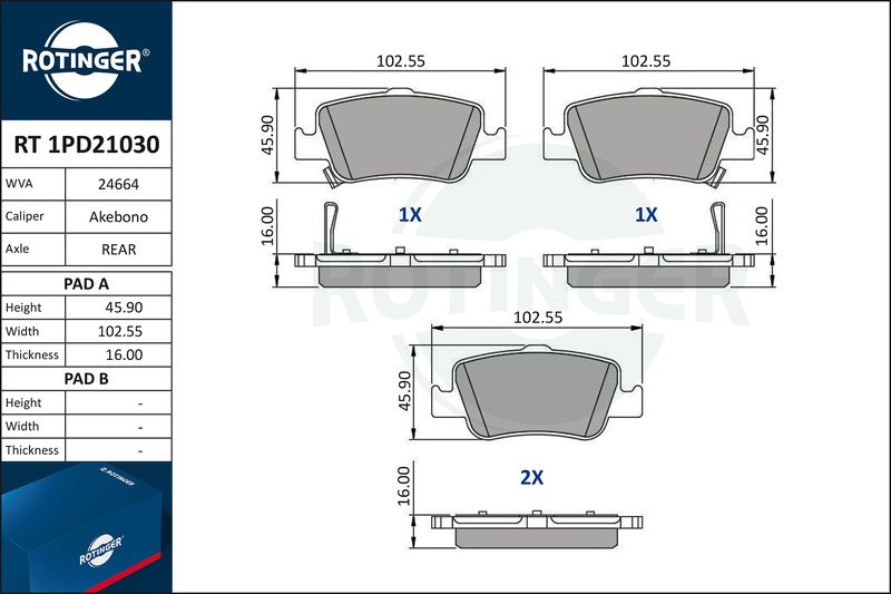 ROTINGER fékbetétkészlet, tárcsafék RT 1PD21030