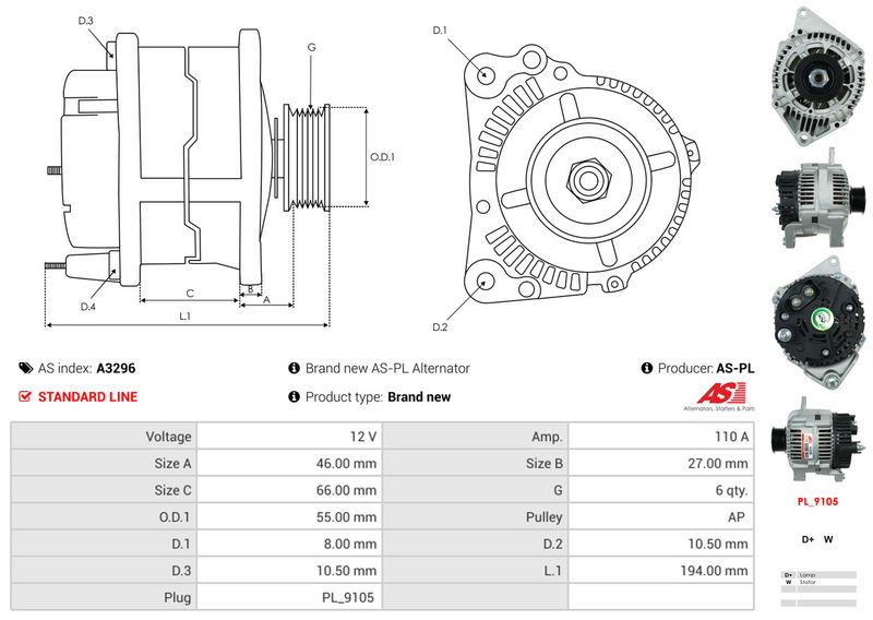 AS-PL A3296 Alternator