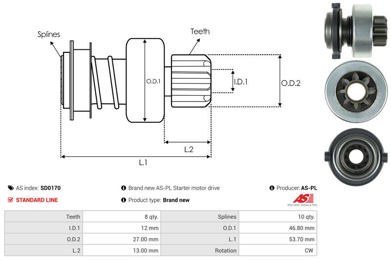 AS-PL SD0170 Freewheel Gear, starter