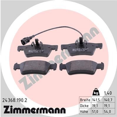 Комплект гальмівних накладок, дискове гальмо, Zimmermann 24368.190.2