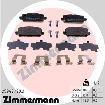 Комплект гальмівних накладок, дискове гальмо, Zimmermann 25947.170.2