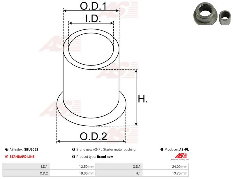 AS-PL SBU9052 Bush, starter shaft