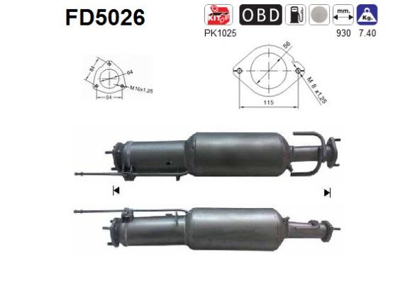AS FD5026 Suodžių / kietųjų dalelių filtras, išmetimo sistema
