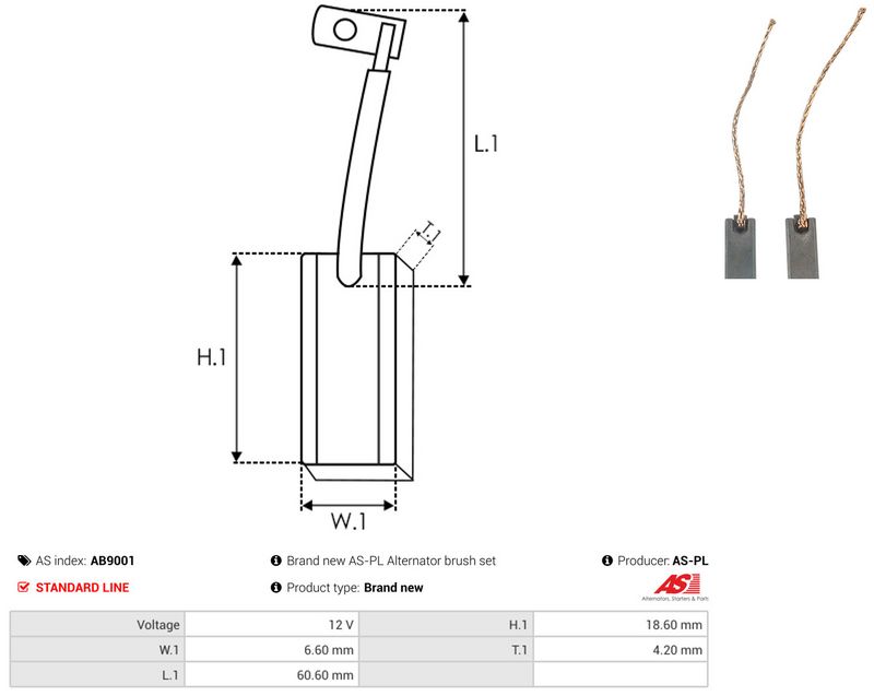 AS-PL AB9001 Carbon Brush, alternator