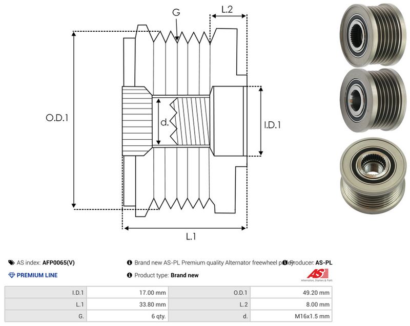 AS-PL AFP0065(V) Alternator Freewheel Clutch