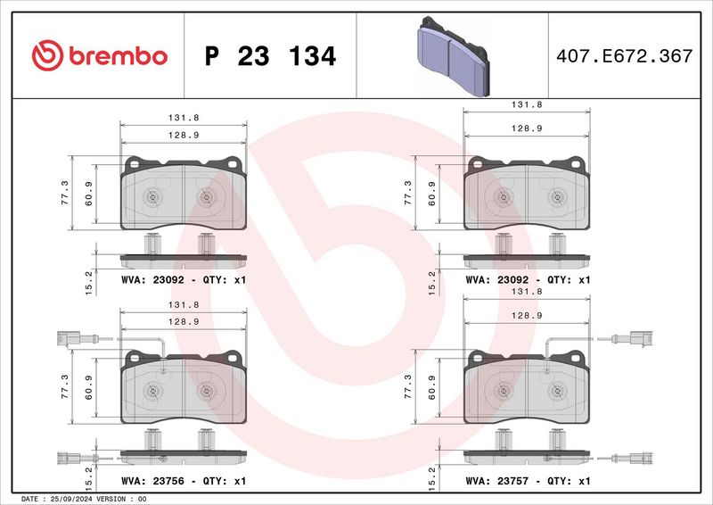 Piduriklotsi komplekt, ketaspidur, BREMBO P 23 134