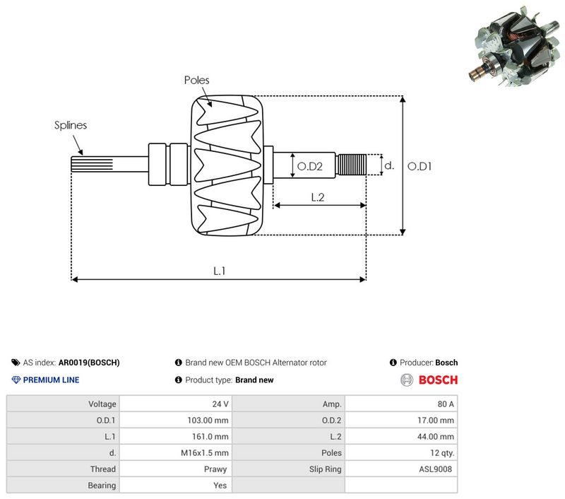 AS-PL AR0019(BOSCH) Rotor, alternator