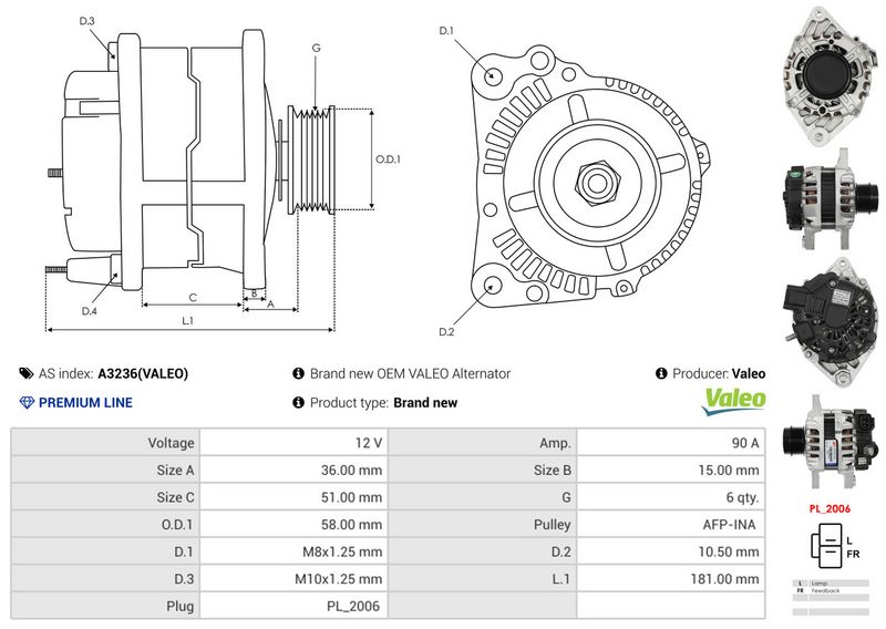 AS-PL A3236(VALEO) Alternator