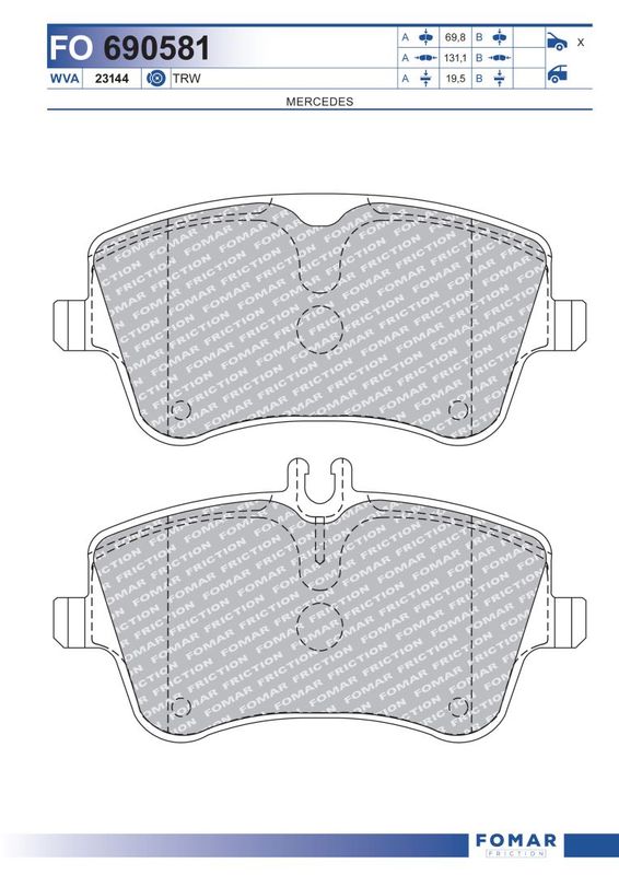 Комплект гальмівних накладок, дискове гальмо, Fomar 690581