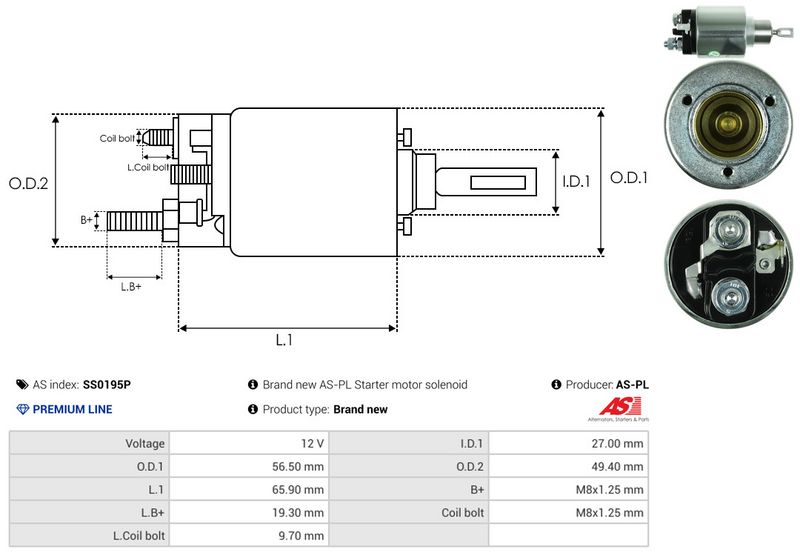 AS-PL SS0195P Solenoid Switch, starter