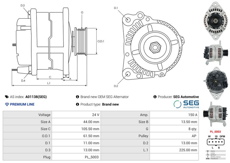 AS-PL A01138(SEG) Alternator