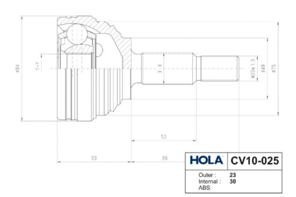 Комплект шарнірів, приводний вал, Hola CV10-025