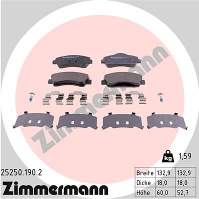 Комплект гальмівних накладок, дискове гальмо, Zimmermann 25250.190.2