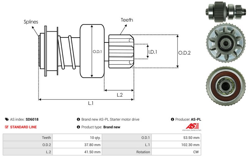 AS-PL SD6018 Freewheel Gear, starter