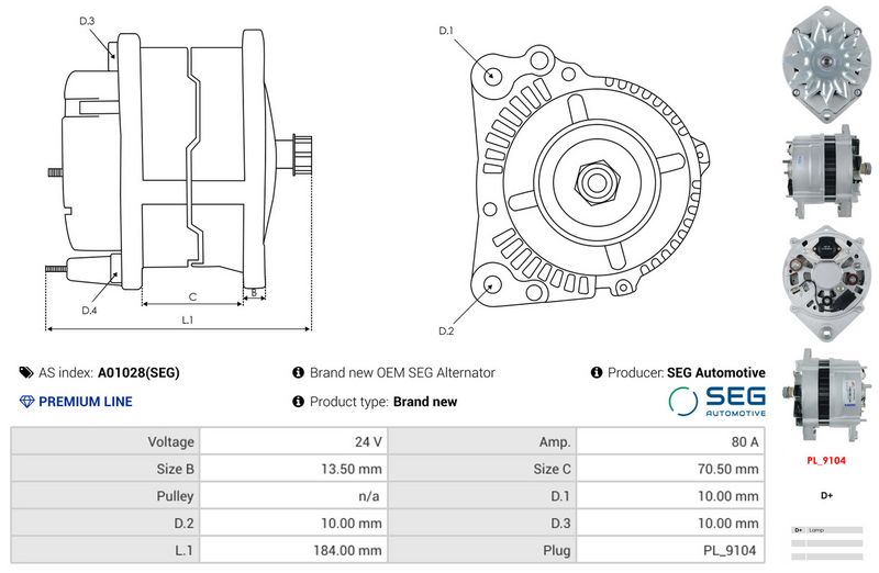 AS-PL A01028(SEG) Alternator