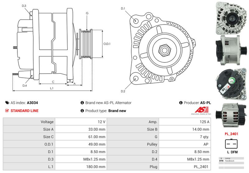 AS-PL A3034 Alternator