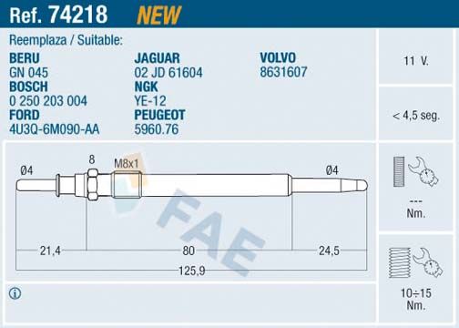 Свічка розжарювання, Fae 74218