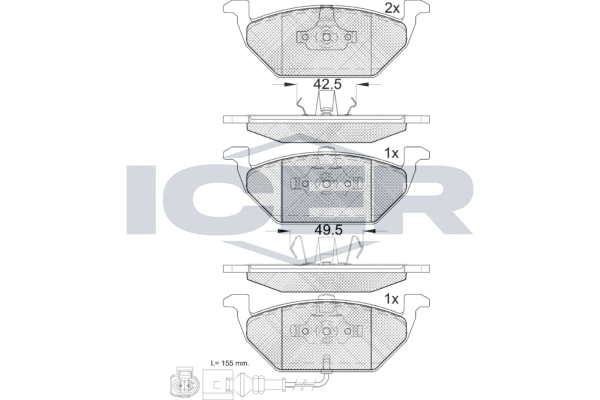 ICER 181349-071 Колодки тормозные (передние) Audi A3/Skoda Fabia/Octavia 96-13/VW Caddy 04-15/Golf 97- (+датчик)