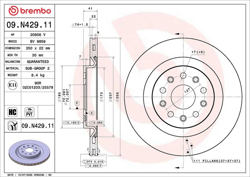 Brake disc Achter past: JEEP GRAND CHEROKEE L V 2.0H 05.21-