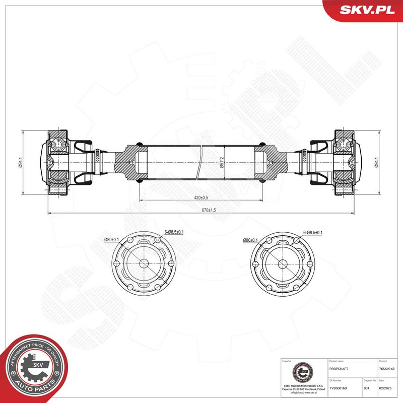 ESEN SKV 76SKV143 Drive Shaft