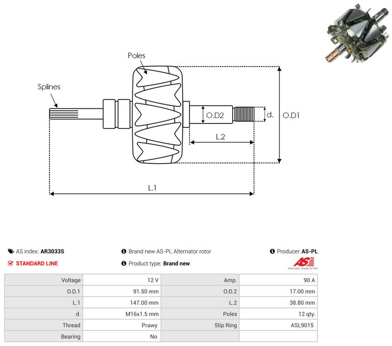 rootor, generaator, AS-PL AR3033S
