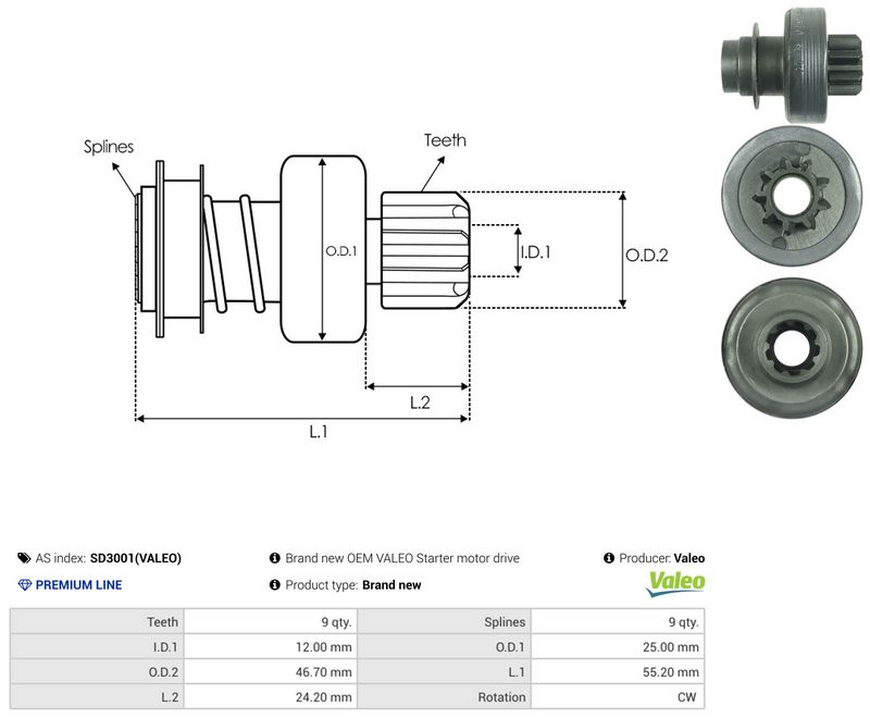 AS-PL SD3001(VALEO) Freewheel Gear, starter