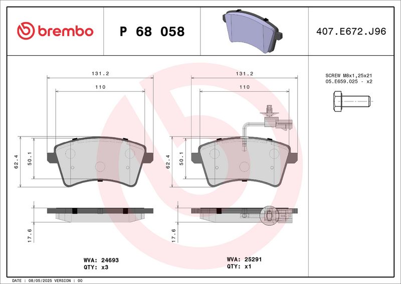 BREMBO P 68 058 Brake Pad Set, disc brake
