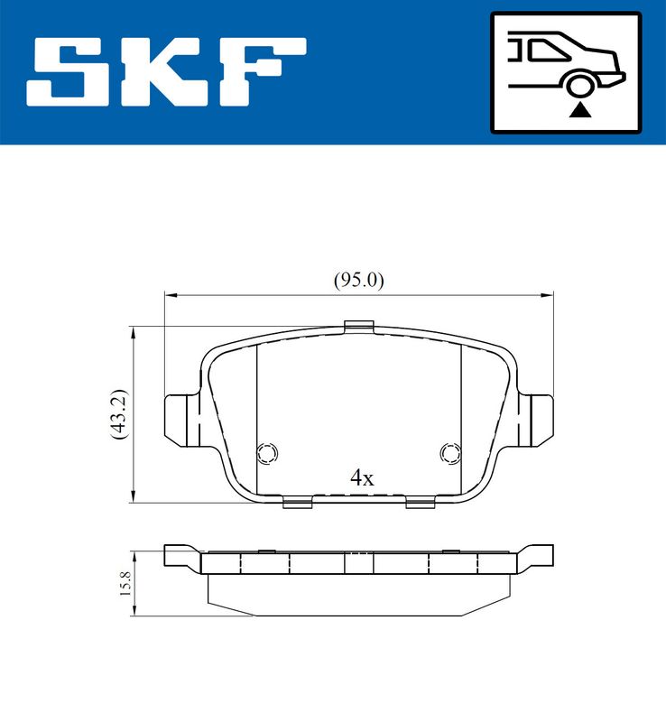 Комплект гальмівних накладок, дискове гальмо, Skf VKBP90498