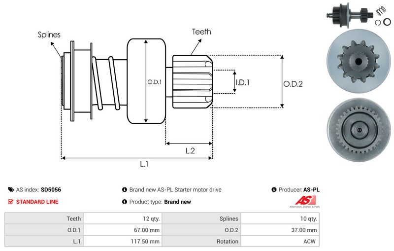 AS-PL SD5056 Freewheel Gear, starter