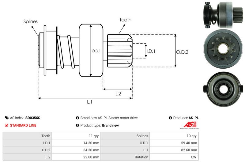 AS-PL SD0356S Freewheel Gear, starter