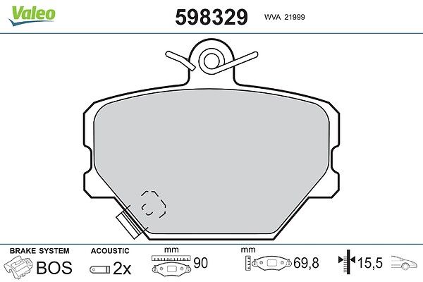VALEO 598329 - Stabdžių kaladėlių komplektas