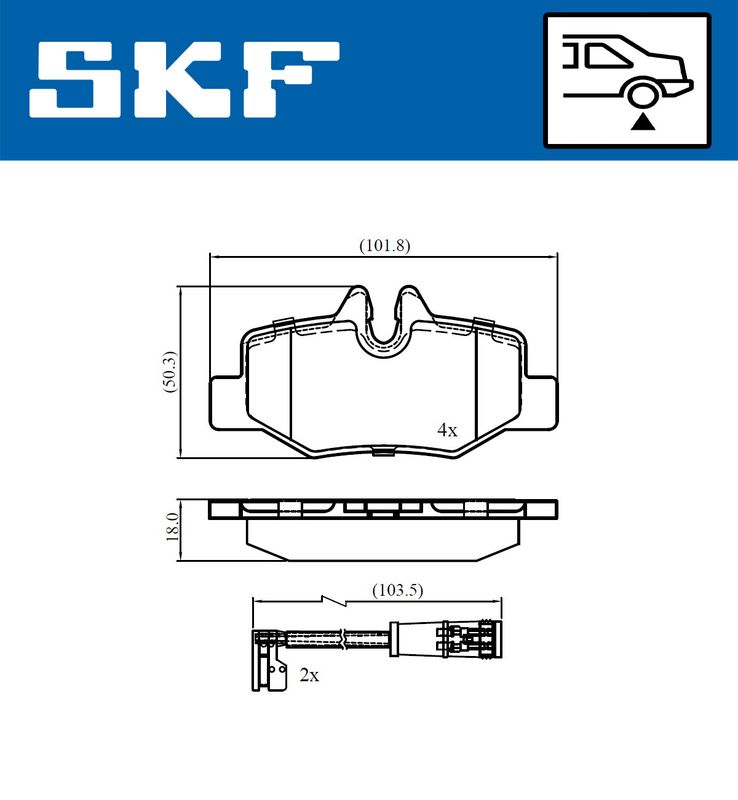 Комплект гальмівних накладок, дискове гальмо, Skf VKBP90060E