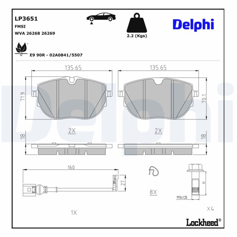 Piduriklotsi komplekt, ketaspidur, DELPHI LP3651