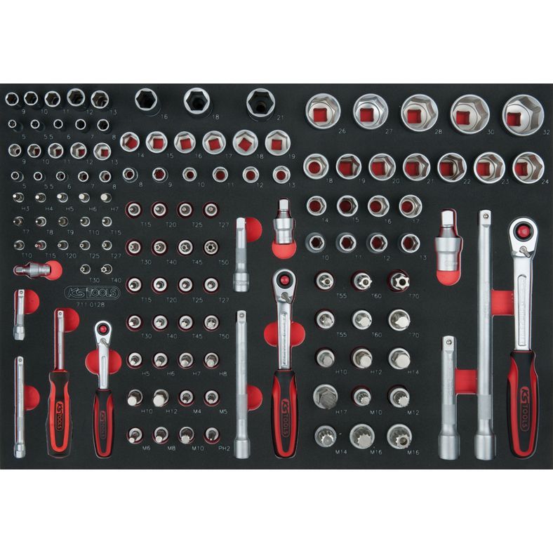 SCS 1/4"+3/8"+1/2" hyslnyckel-sats, 128-delars, i 1/1 systeminlägg