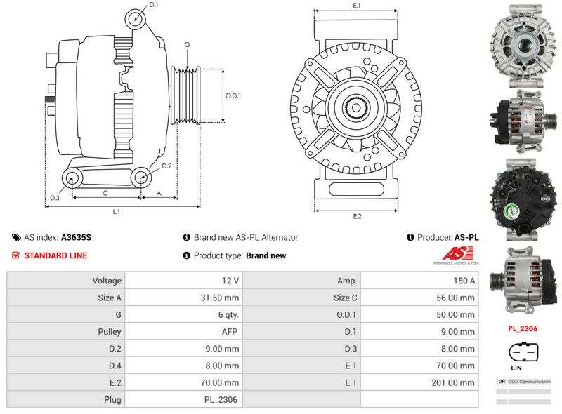 AS-PL A3635S Alternator