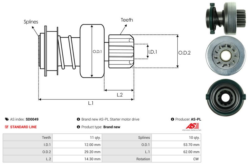 AS-PL SD0049 Freewheel Gear, starter