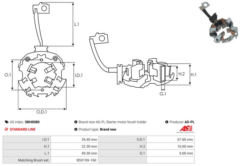 Kinnitus, süsinikuharjad, AS-PL SBH0080