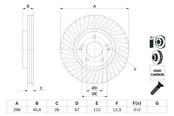 BOSCH Mercedess гальмівний диск передній SANGYONG ACTYON II 10/12-,KORANDO 11/10-