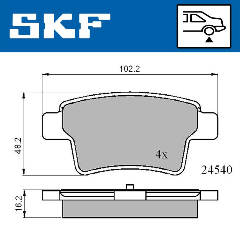 Комплект гальмівних накладок, дискове гальмо, Skf VKBP90088