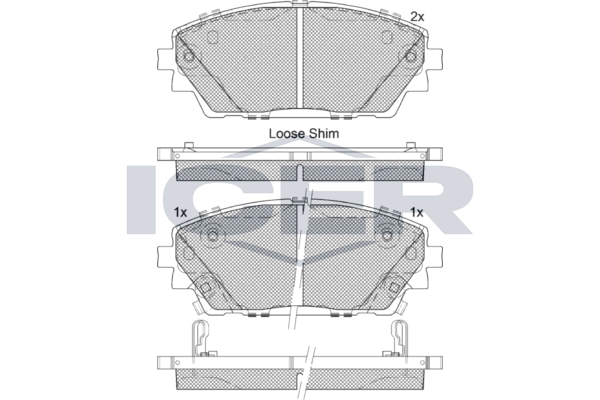 Комплект гальмівних накладок, дискове гальмо, Icer 182364