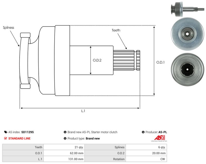 Hammastrummel, starter, AS-PL SD1129S