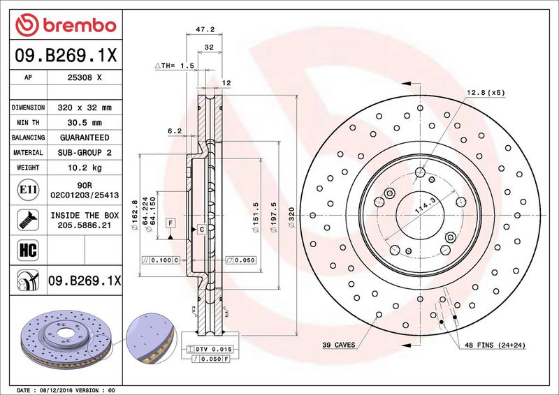 BREMBO 09.B269.1X Brake Disc