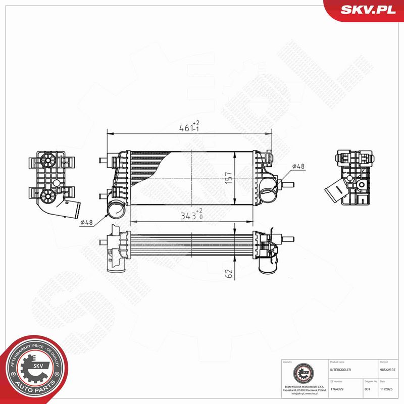 Kompressoriõhu radiaator, ESEN SKV 98SKV137