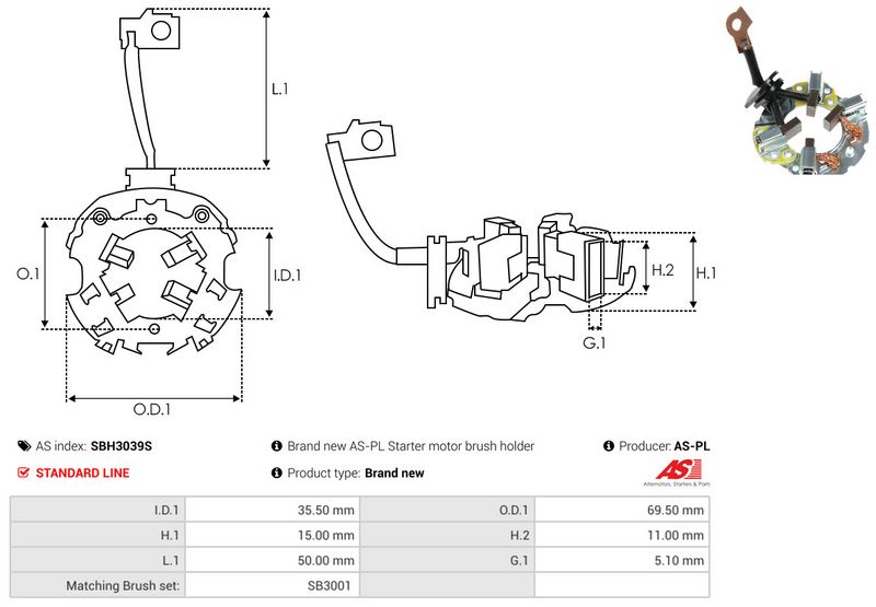 AS-PL SBH3039S Holder, carbon brushes
